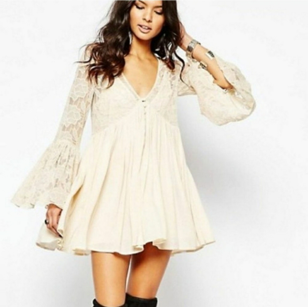 Free People Love From India Cream Lace Dress MED